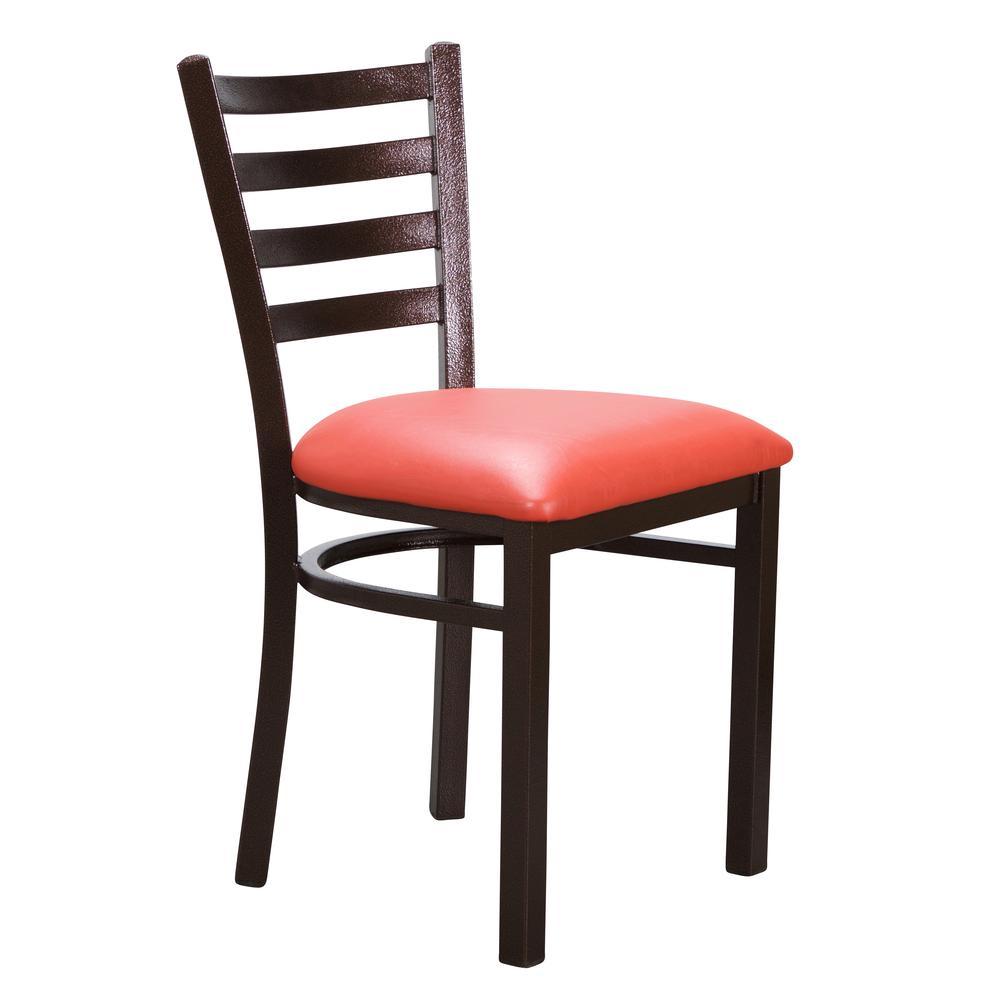 Set of two red Baxter metal side chairs by Start2Finish with sleek metal frames and modern design, shown in a contemporary setting.