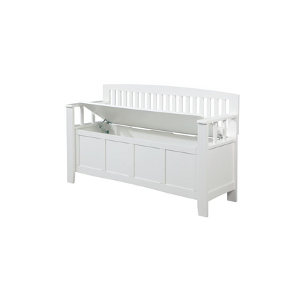 White Cynthia Storage Bench by Start2Finish with cushioned top and wooden legs, perfect for living room or bedroom storage.