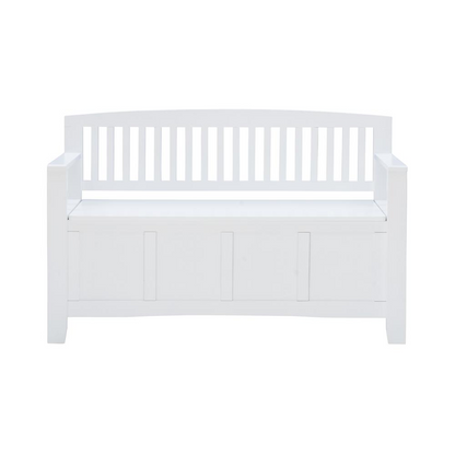 White Cynthia Storage Bench by Start2Finish with cushioned top and spacious interior for seating and organization.