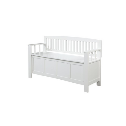 White Cynthia Storage Bench by Start2Finish with cushioned top and spacious interior for extra storage and seating.