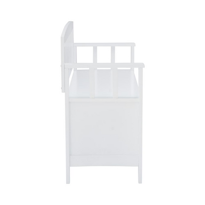 White Cynthia storage bench by Start2Finish featuring a cushioned seat and spacious interior for versatile storage.