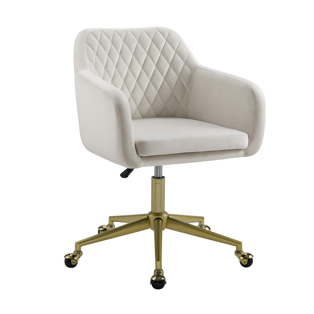Imogen quilted office chair in off-white fabric with padded seat and backrest, ergonomic design, by Start2Finish.