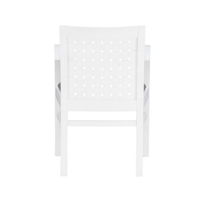 White Samantha woven arm chair by Start2Finish with a sturdy frame and comfortable woven seat, modern home furniture.