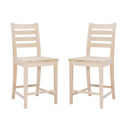 Unfinished wooden Flynn counter stools set of 2 by Start2Finish, showcasing natural wood finish and sturdy design.