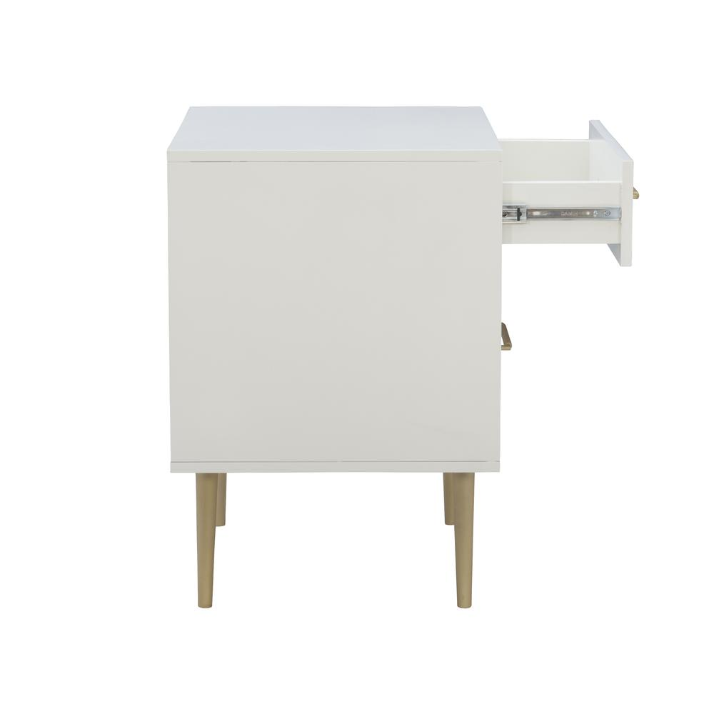 Start2Finish Gloria two-drawer nightstand with wood finish, featuring sleek handles and a modern design for bedroom storage.