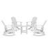 Set of 4 white Adirondack rocking chairs with matching side tables by Start2Finish, outdoor patio furniture for relaxing outdoor spaces.