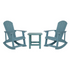 Set of 2 Sea Foam Adirondack rocking chairs with matching side table by Start2Finish, outdoor patio furniture shown in the image.