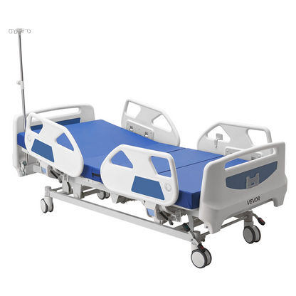 Start2Finish VEVOR electric hospital bed with adjustable head, foot, Trendelenburg, and locking casters for home medical use.