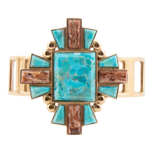 Santa Fe Blue Turquoise Golden Statement Cuff Bracelet