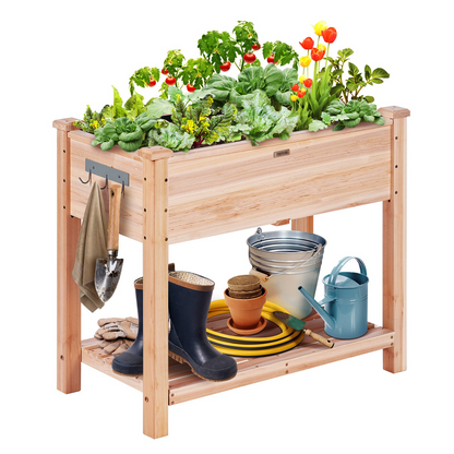 Start2Finish VEVOR raised garden bed, 34x18x30 inches wooden planter box with legs for outdoor gardening and vegetable or flower planting.