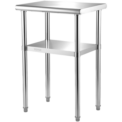 Start2Finish stainless steel prep table with adjustable undershelf, heavy-duty metal work surface, 24x18x36 inches for commercial kitchens.