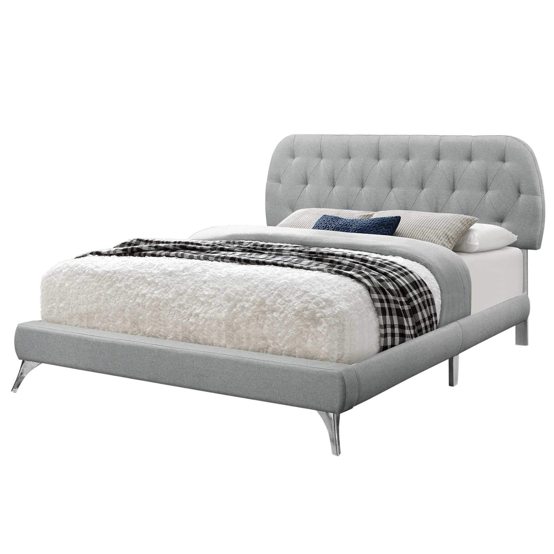 70.5" x 87.25" x 45.25" Grey Foam Solid Wood Linen Queen Sized Bed