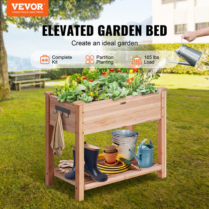 Start2Finish VEVOR raised garden bed, 34x18x30 inches wooden planter box with legs, ideal for flowers, vegetables, and herbs.