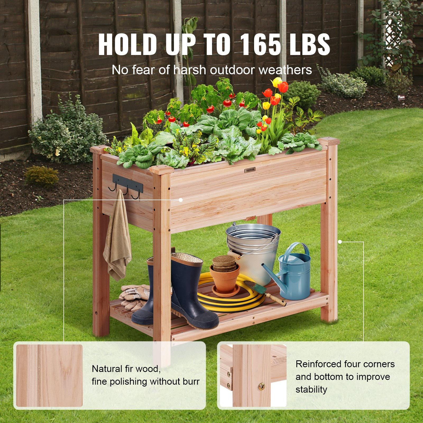 Start2Finish VEVOR raised garden bed with wooden planter box, elevated with legs for growing flowers, vegetables, or herbs outdoors.