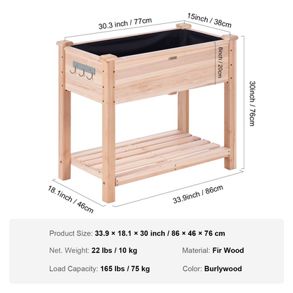 Start2Finish VEVOR wooden raised garden bed, 34x18x30 inches, outdoor planter box with legs for vegetables, herbs, and flowers.