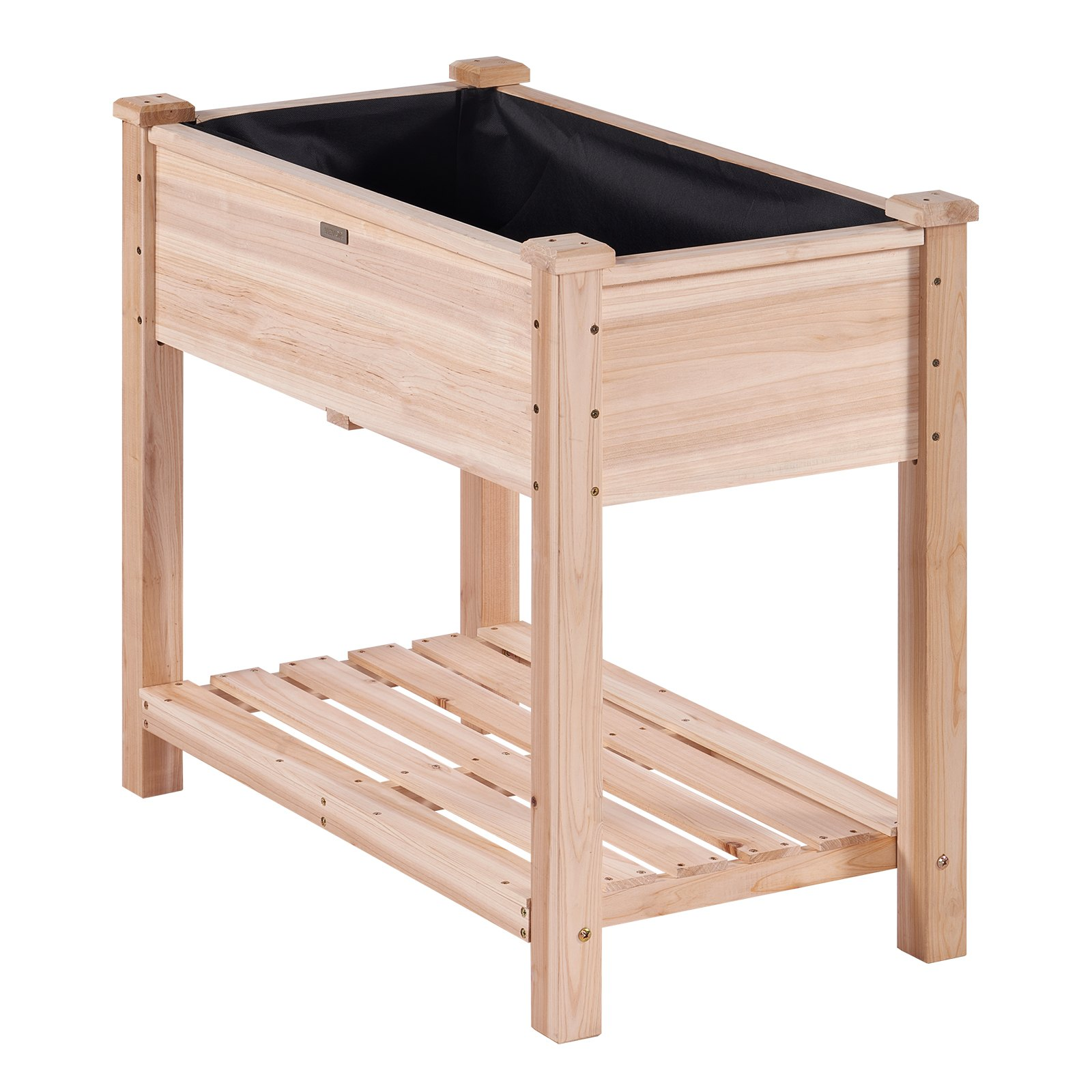 Start2Finish VEVOR raised garden bed, 34x18x30 inches wooden planter box with legs, ideal for flowers, vegetables, and herbs.