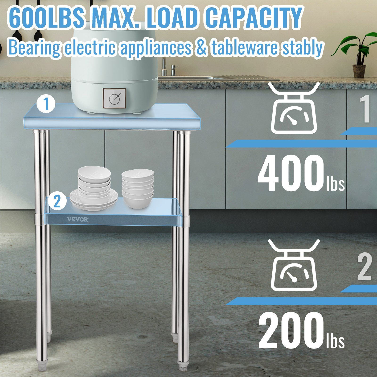 Start2Finish stainless steel prep table with adjustable undershelf, heavy-duty metal work surface, ideal for commercial kitchens and garages.