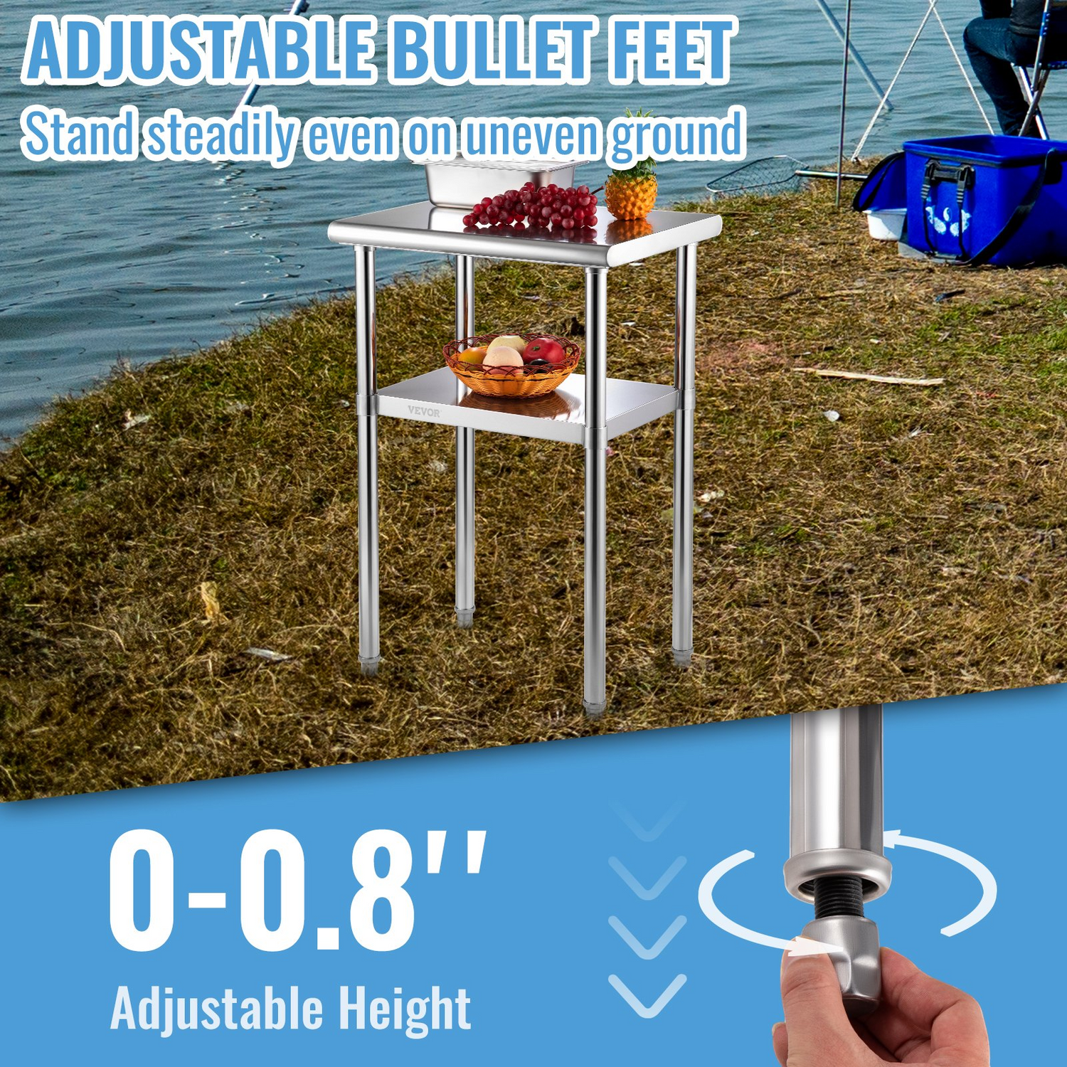 Start2Finish VEVOR stainless steel prep table with adjustable undershelf, heavy-duty 24x18x36 inch work surface for commercial kitchens.