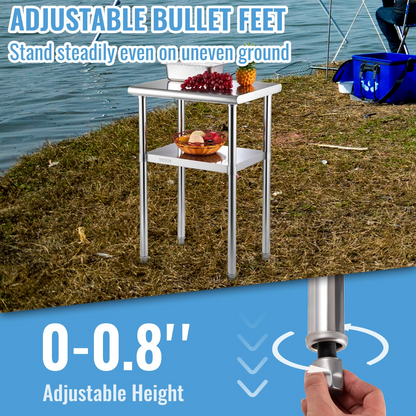 Start2Finish VEVOR stainless steel prep table with adjustable undershelf, heavy-duty 24x18x36 inch work surface for commercial kitchens.