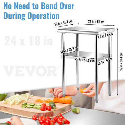 Start2Finish stainless steel prep table with adjustable undershelf, 24x18x36 inches, heavy-duty metal work surface for commercial kitchens.
