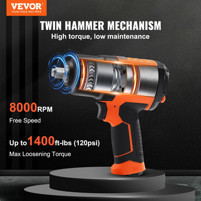 Start2Finish VEVOR 1/2-inch air impact wrench with high torque, lightweight design, and 11-piece impact socket set in carrying case.