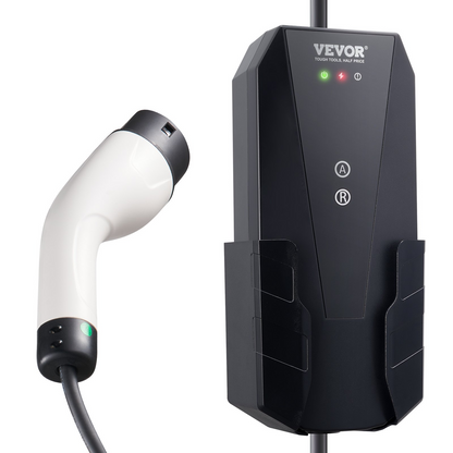 Start2Finish VEVOR Level 1+2 portable EV charger with 28-foot cable, NEMA 6-20P plug, for SAE J1772 electric vehicles.