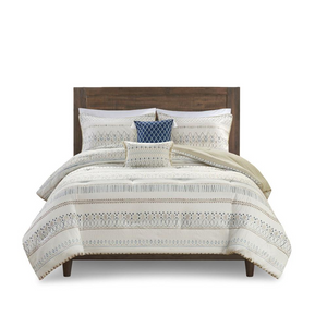 5 Piece Printed Seersucker Comforter Set with Throw Pillows