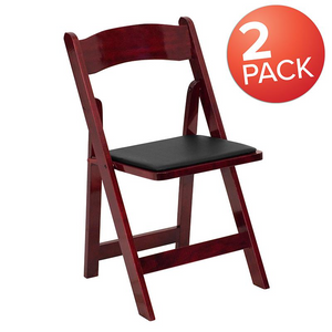 2 Pack HERCULES Series Mahogany Wood Folding Chair with Vinyl Padded Seat