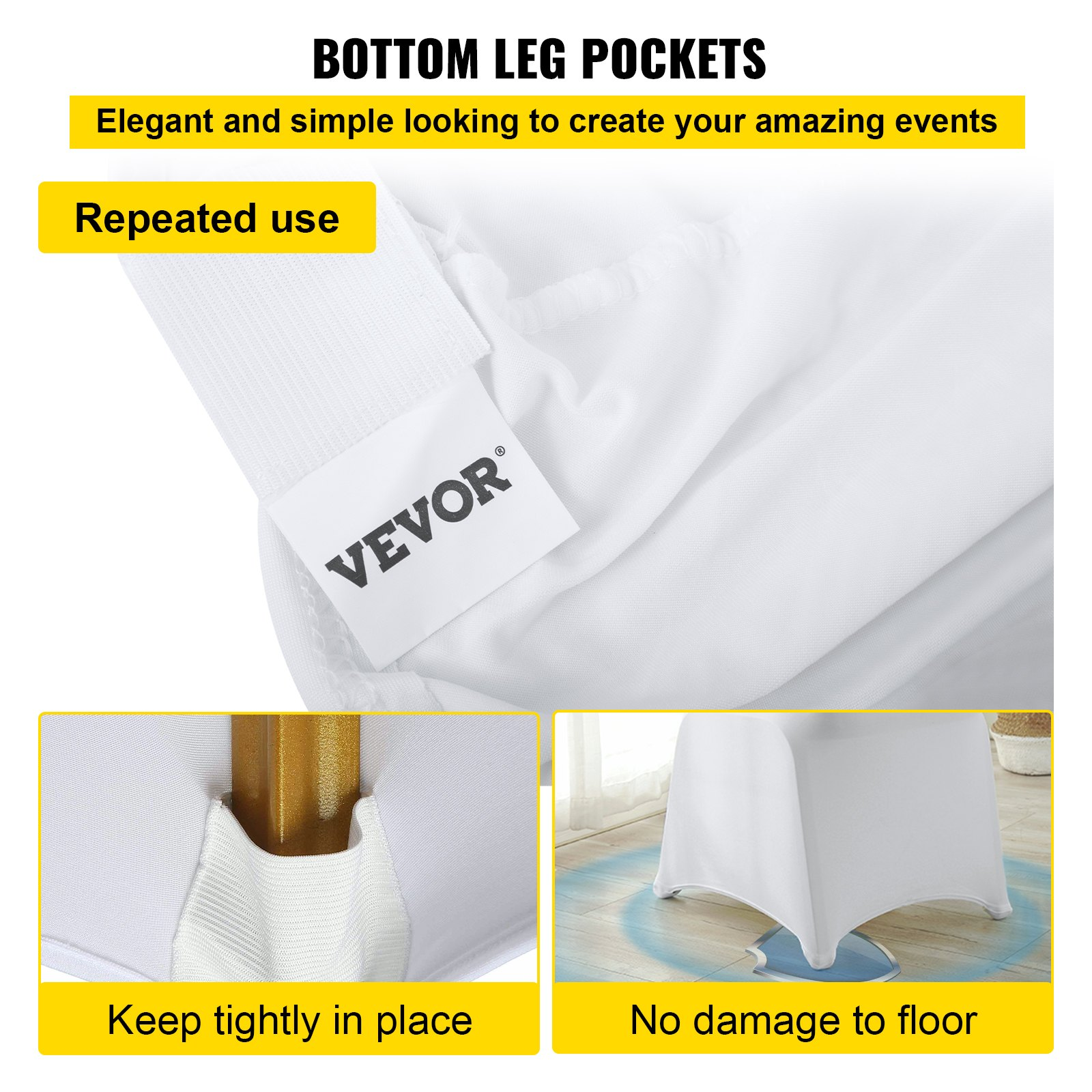 White VEVOR stretch spandex folding chair covers by Start2Finish, fitted, washable, and suitable for weddings, parties, and events.