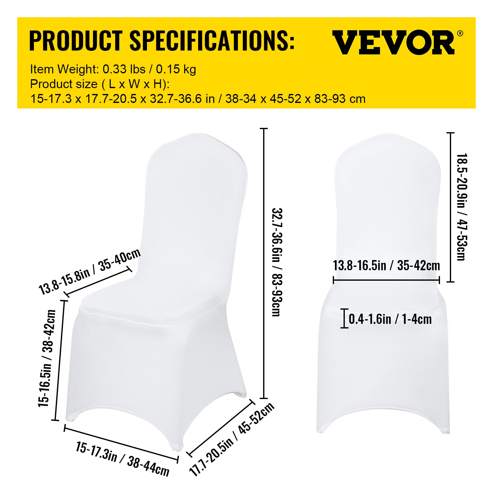 Start2Finish VEVOR white stretch spandex folding chair cover, fitted, washable slipcover for wedding, banquet, or party chairs.