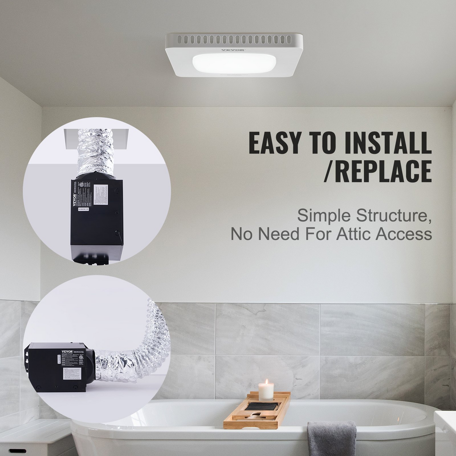 VEVOR bathroom exhaust fan with 110 CFM ventilation, all-copper motor, low noise operation, energy-saving ceiling fan for various ceilings