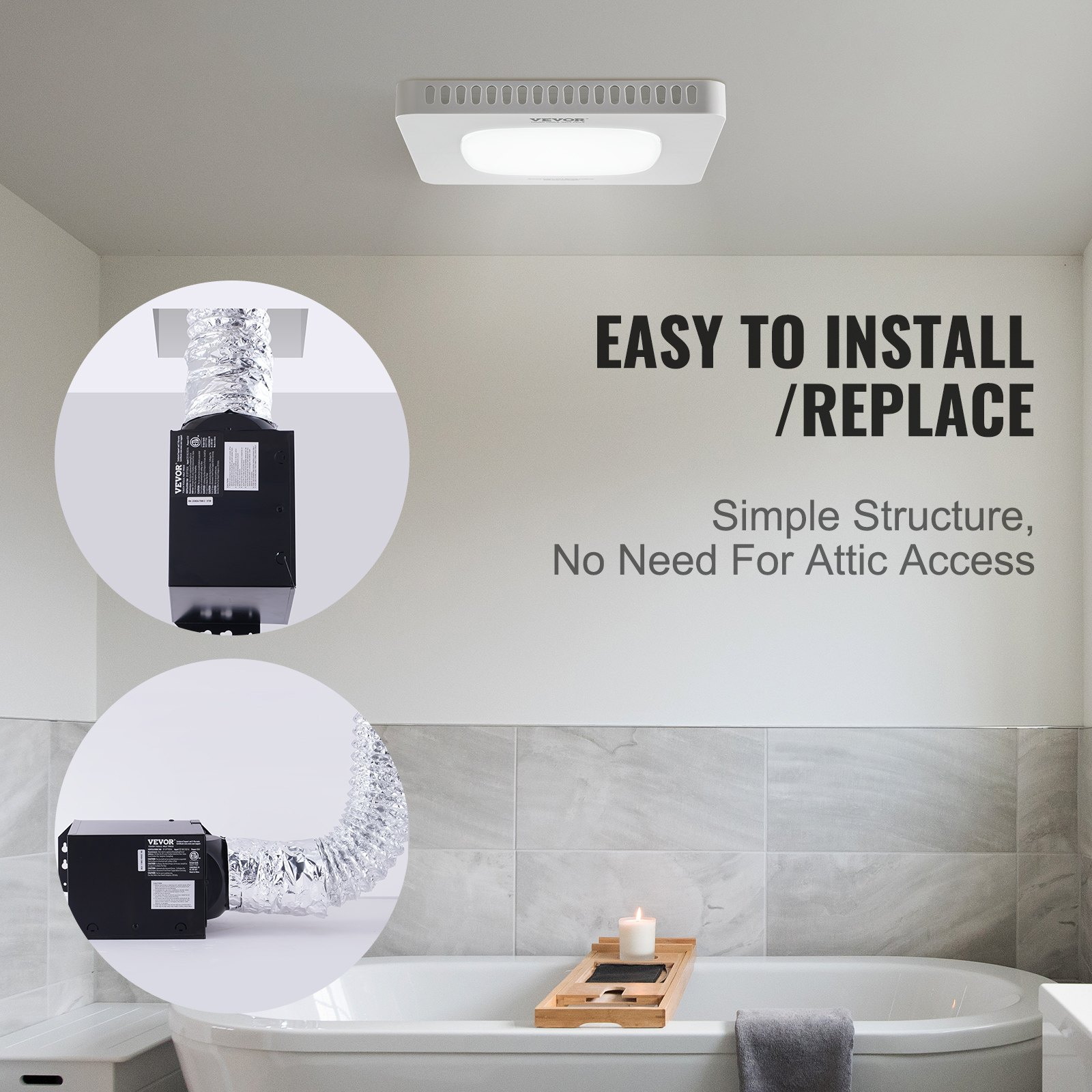 VEVOR bathroom exhaust fan with 110 CFM ventilation, all-copper motor, low noise operation, energy-saving ceiling fan for various ceilings