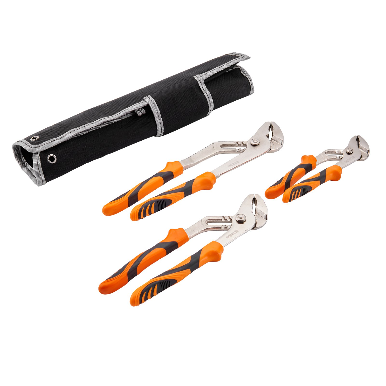 Start2Finish VEVOR 3-piece groove joint pliers set with 12/10/8 inch sizes, heat-treated high carbon steel water pump and adjustable gripping tools.