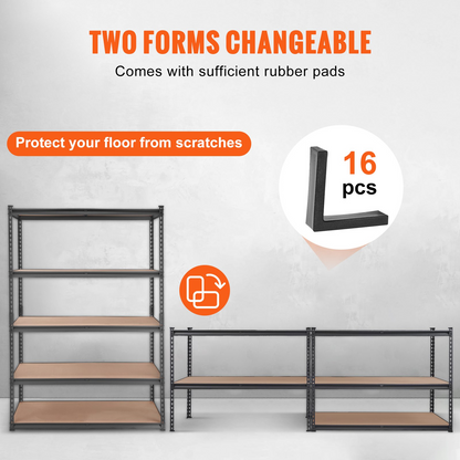 Start2Finish VEVOR 5-tier adjustable heavy-duty metal shelving unit with black finish, 2000 lbs capacity, in a garage or storage space.