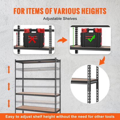 Start2Finish VEVOR 5-tier heavy-duty black metal storage shelving unit with adjustable shelves, 2000 lbs capacity, 18" D x 48" W x 72" H