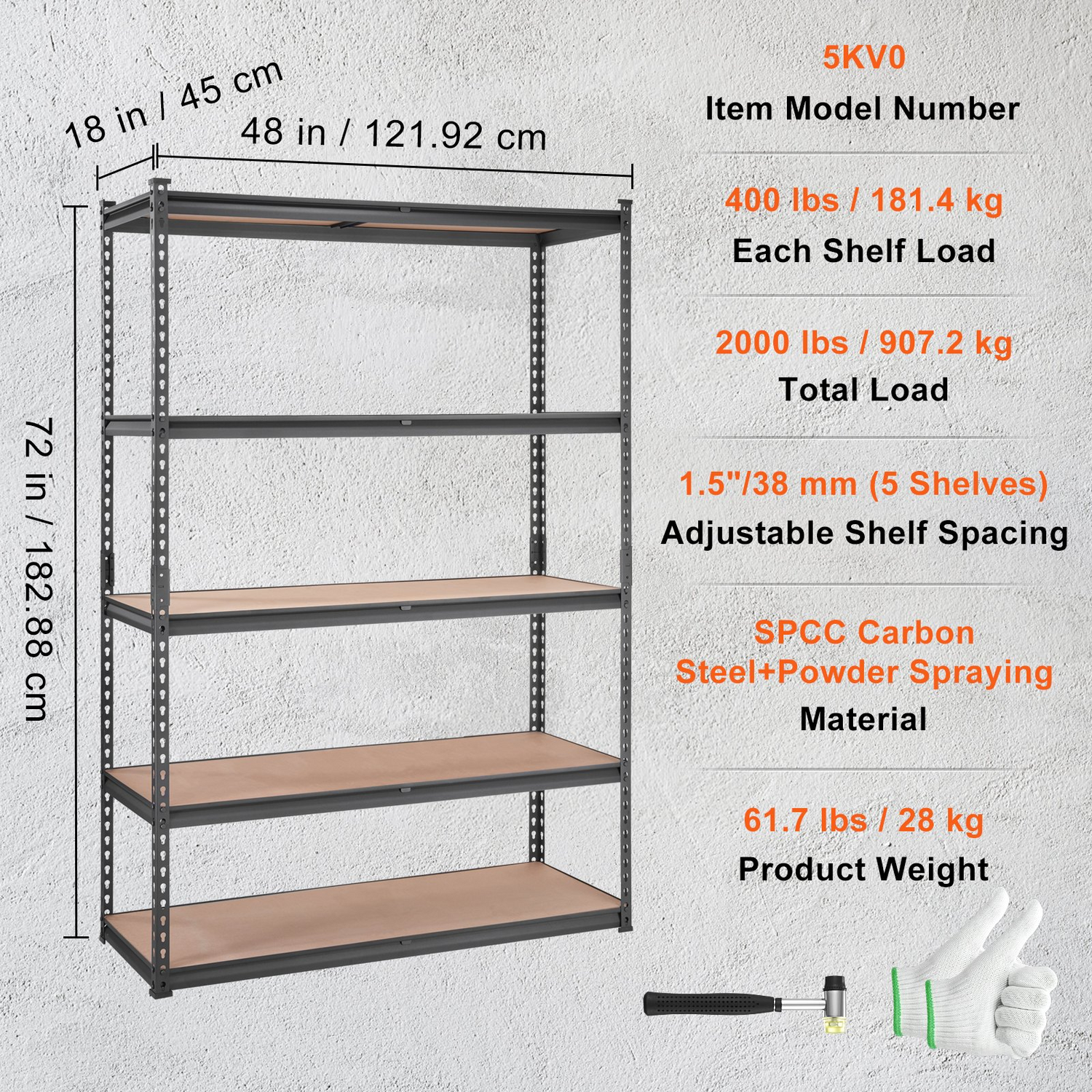 Start2Finish VEVOR 5-tier black heavy-duty metal shelving unit with adjustable shelves, 2000 lbs capacity, for garage and storage spaces.