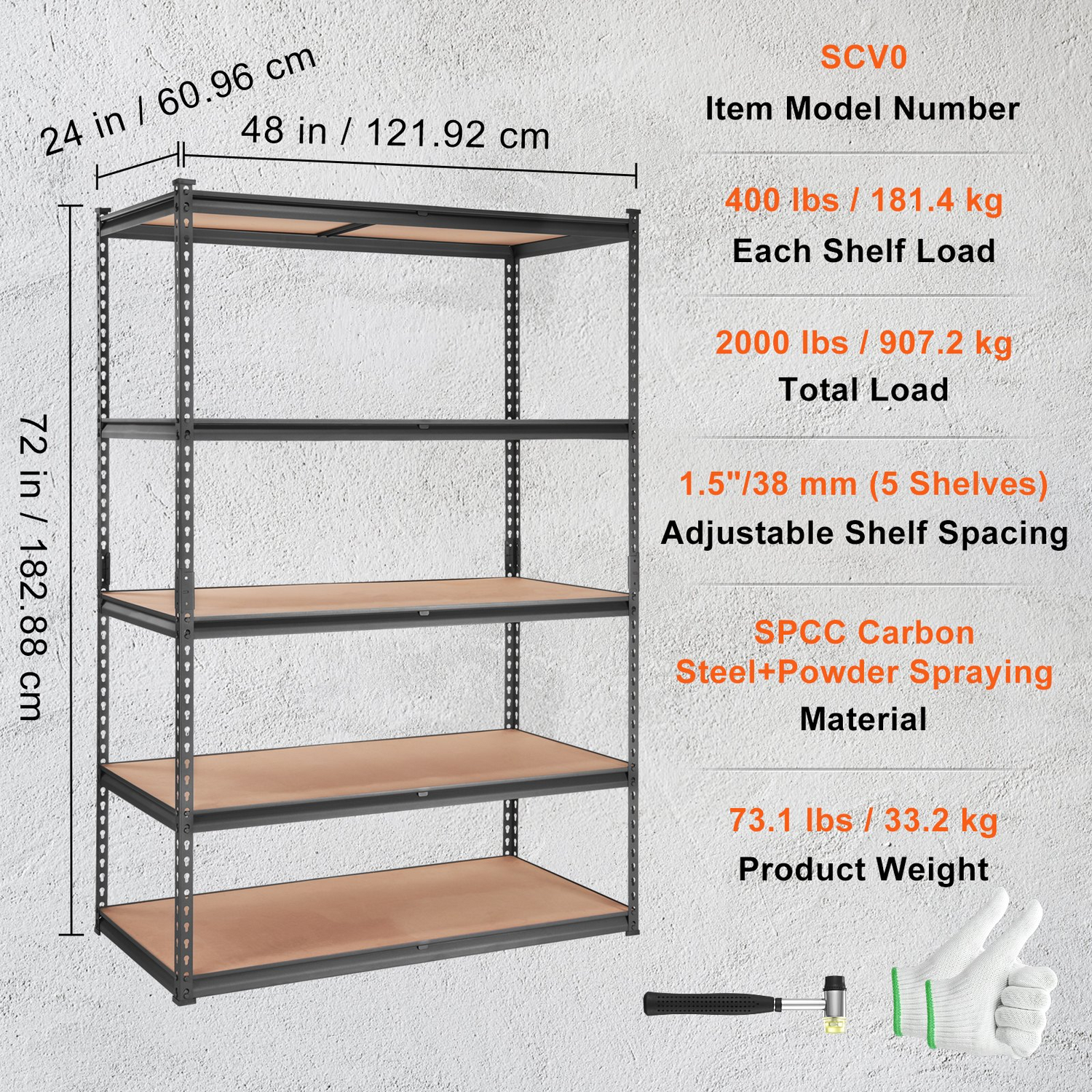 Start2Finish VEVOR 5-tier adjustable metal shelving unit with black finish, 48x24x72 inches, heavy-duty garage storage rack.