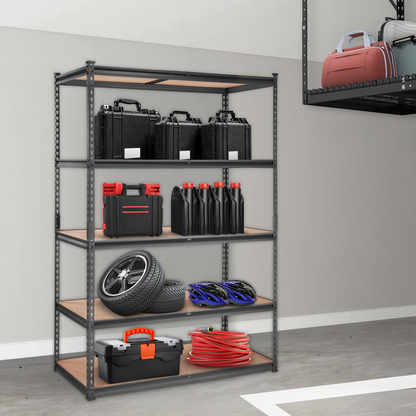 Start2Finish VEVOR 5-tier adjustable heavy-duty metal shelving unit in black, 48x24x72 inches for garage, pantry, or laundry storage
