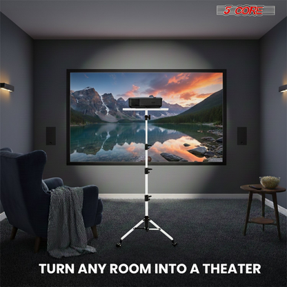 Adjustable projector stand with two shelves, portable tripod for laptops, phones, and projectors, by Start2Finish.