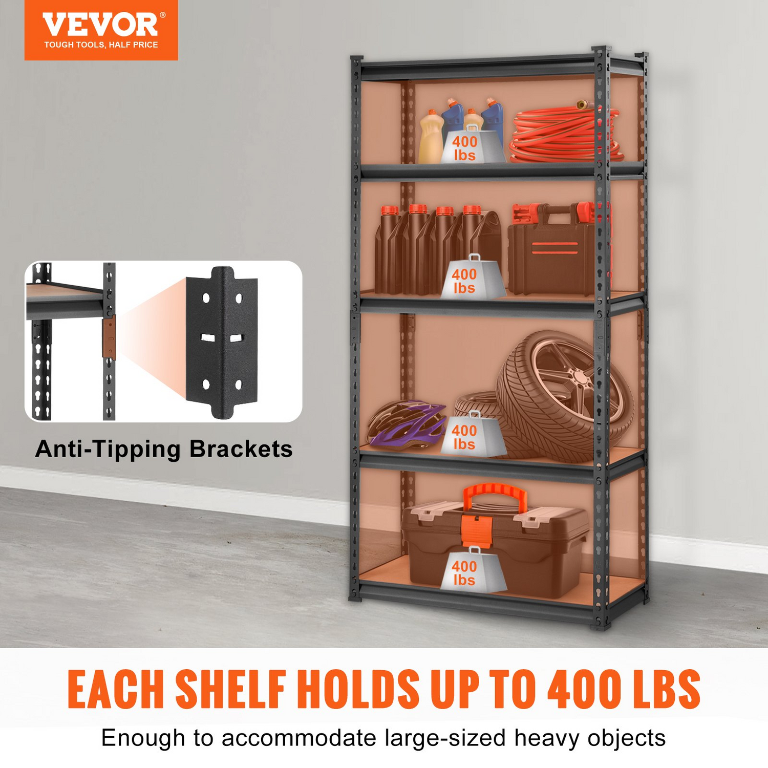 Start2Finish VEVOR 5-tier adjustable heavy-duty metal storage shelving unit with black finish, 30" L x 12" W x 60" H for garage or pantry
