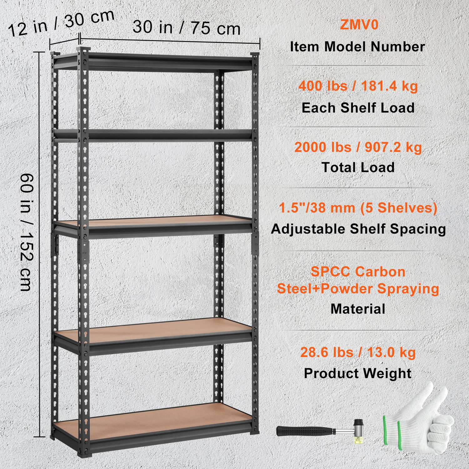 Start2Finish VEVOR 5-tier heavy-duty black metal storage shelving unit with adjustable shelves, 2000 lbs capacity for garage or pantry use.