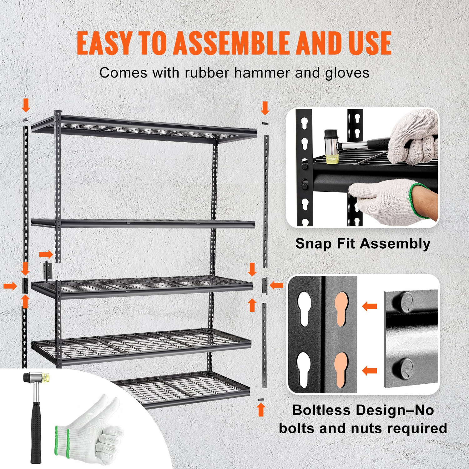 Black VEVOR 5-tier adjustable metal storage shelving unit with wire racks, 78-inch tall, suitable for garage, pantry, or laundry.