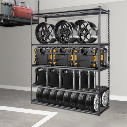 Start2Finish VEVOR 5-tier adjustable heavy-duty garage shelving unit with black metal wire racks, 60x24x78 inches for storage.