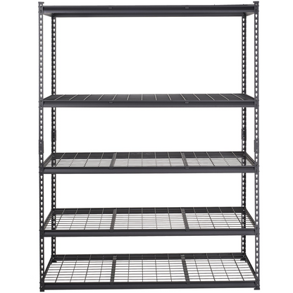 Start2Finish VEVOR 5-tier heavy-duty black metal storage shelving unit with adjustable shelves and large capacity for garage or pantry.