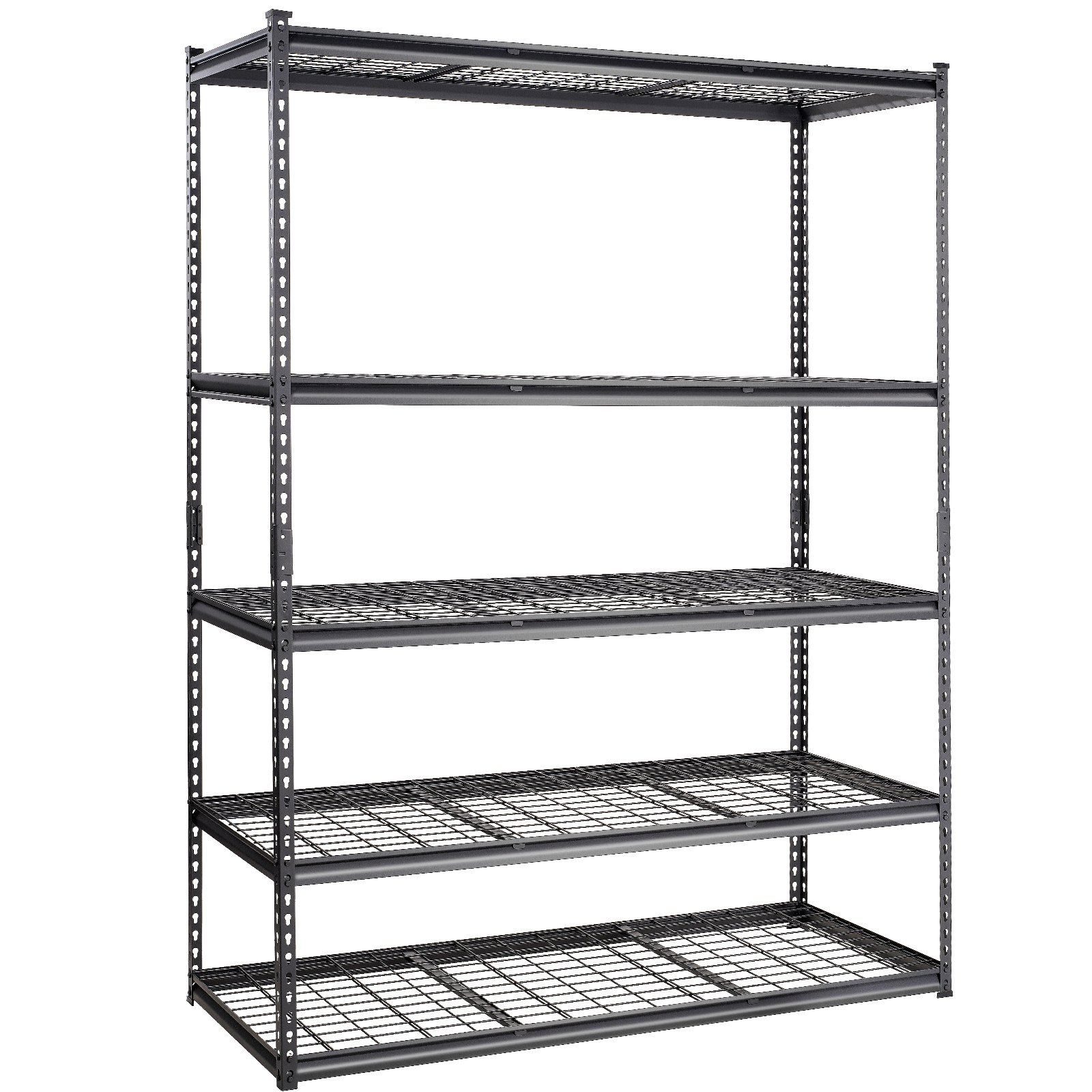 Start2Finish VEVOR 5-tier black metal storage shelving unit with adjustable shelves, suitable for garage, pantry, or laundry organization.