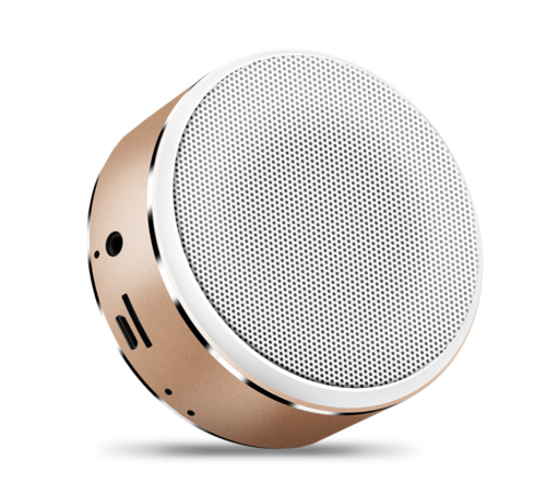 Maroon Asteria portable Bluetooth mini speaker with built-in battery, compact design, and audio controls visible on the device.
