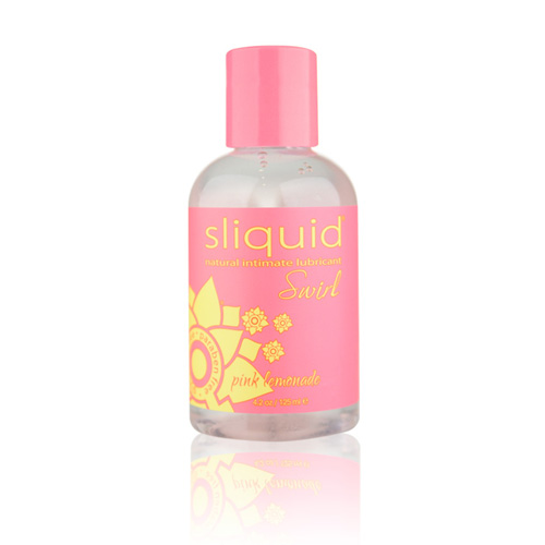Sliquid Naturals Swirl Pink Lemonade flavored lubricant bottle from Start2Finish, with colorful label and product branding visible.