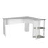 Techni Mobili grey L-shaped desk with side shelves, modern design, ideal for home office or workspace setup.