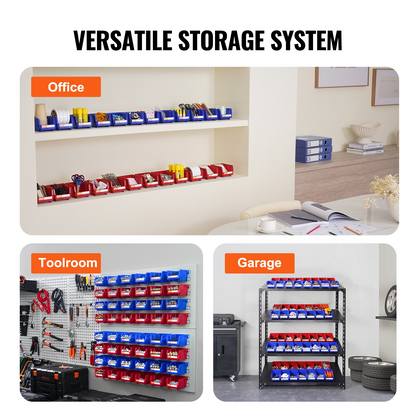 Start2Finish VEVOR plastic storage bin, 5x4x3 inches, blue and red stackable organizer containers for closet, kitchen, or pantry.