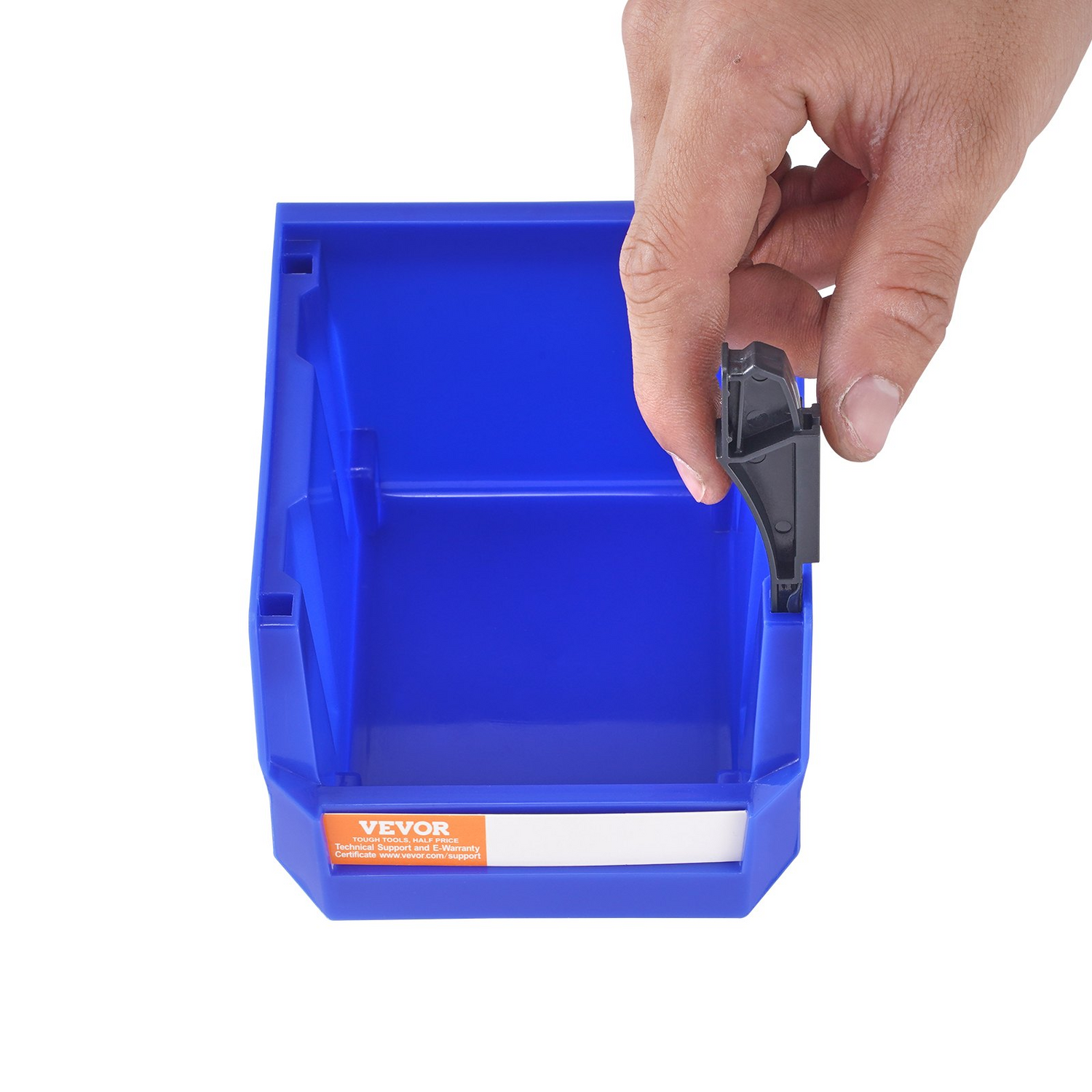 Stackable VEVOR plastic storage bins in blue and red, 5x4x3 inches, perfect for closet, kitchen, or office organization.